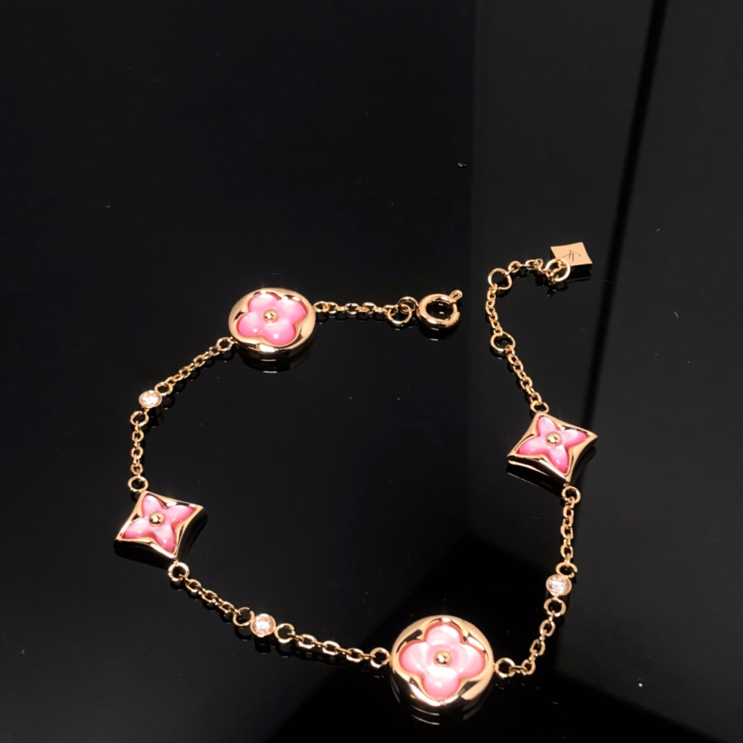 [⭐Renara]STAR AND SUN 4 MOTIF PINK MOP PINK GOLD BRACELET