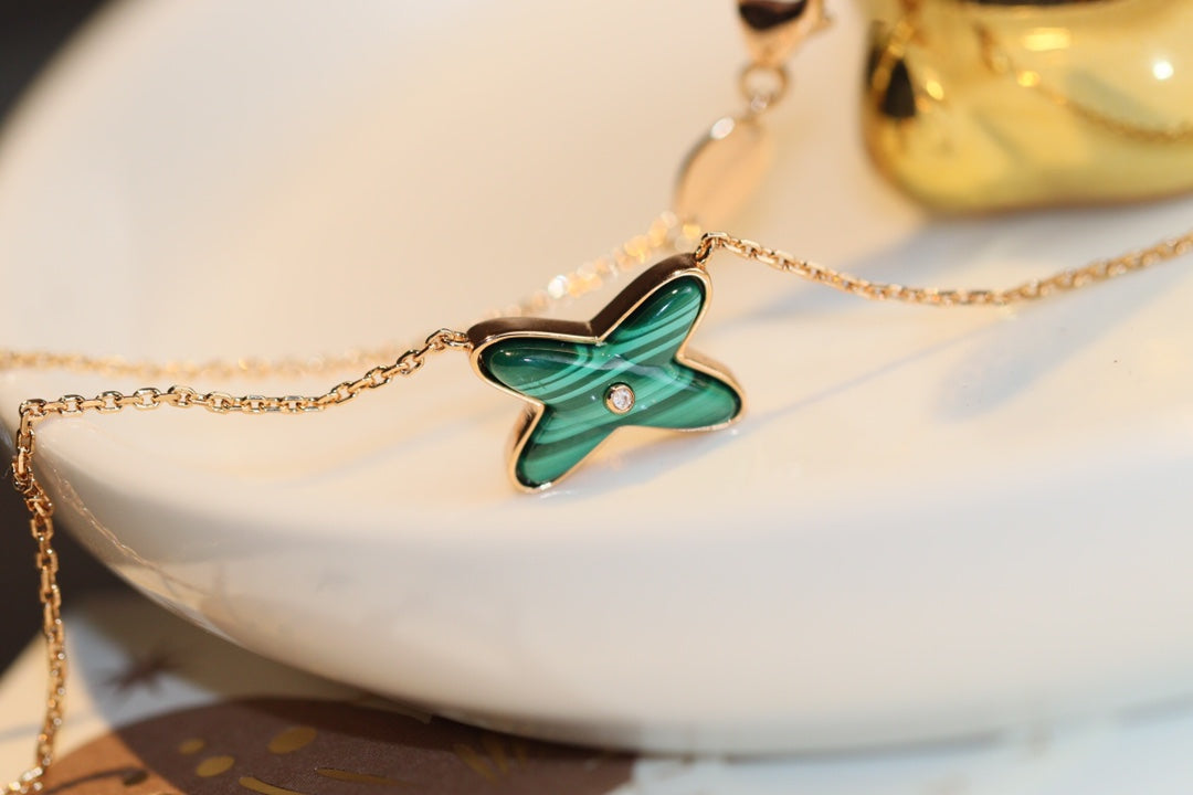 [⭐Renara]JEUX MALACHITE 1 DIAMOND PINK GOLD NECKLACE