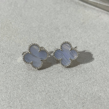 [⭐Renara]CLOVER CHALCEDONY SILVER STUD EARRINGS