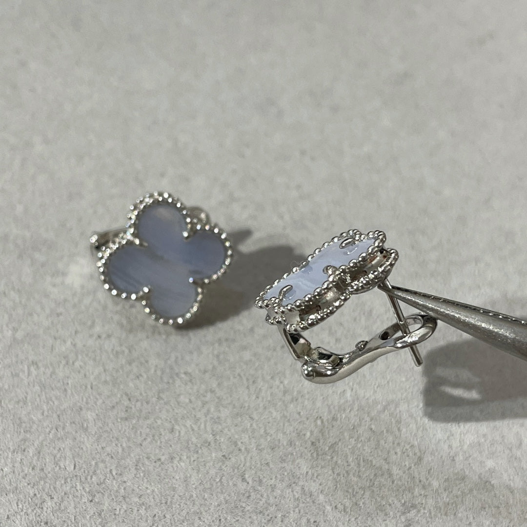 [⭐Renara]CLOVER CHALCEDONY SILVER STUD EARRINGS