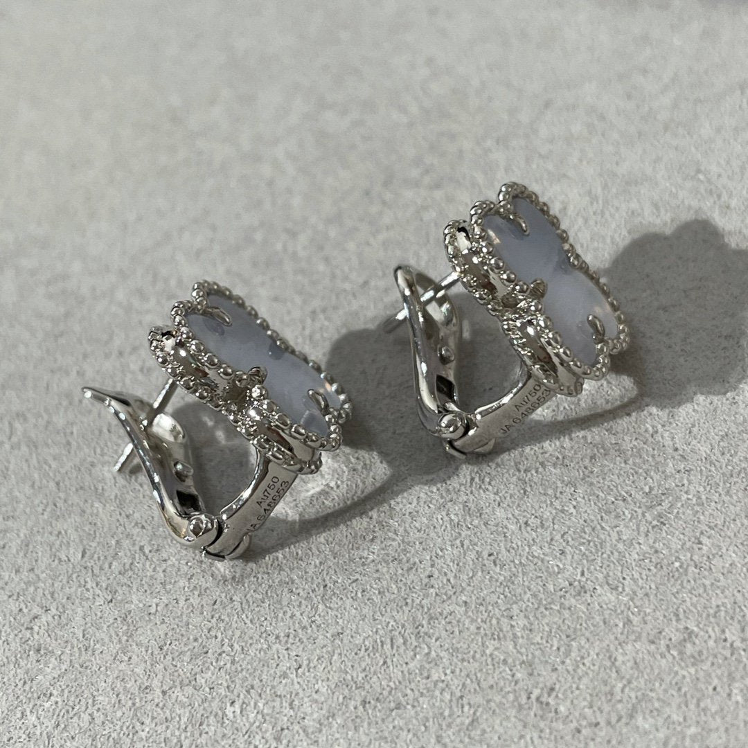 [⭐Renara]CLOVER CHALCEDONY SILVER STUD EARRINGS