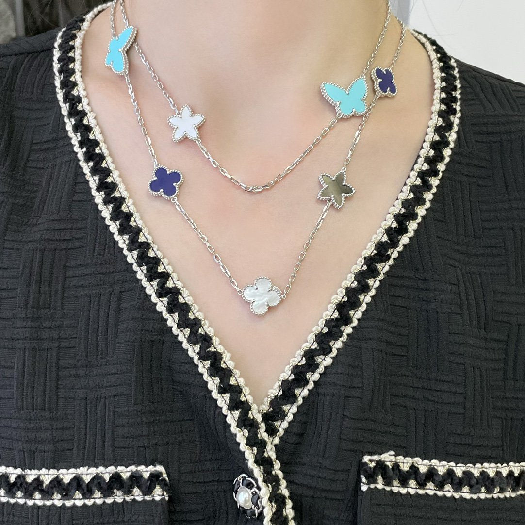 [⭐Renara]LUCKY CLOVER SILVER 11 MOTIF NECKLACE