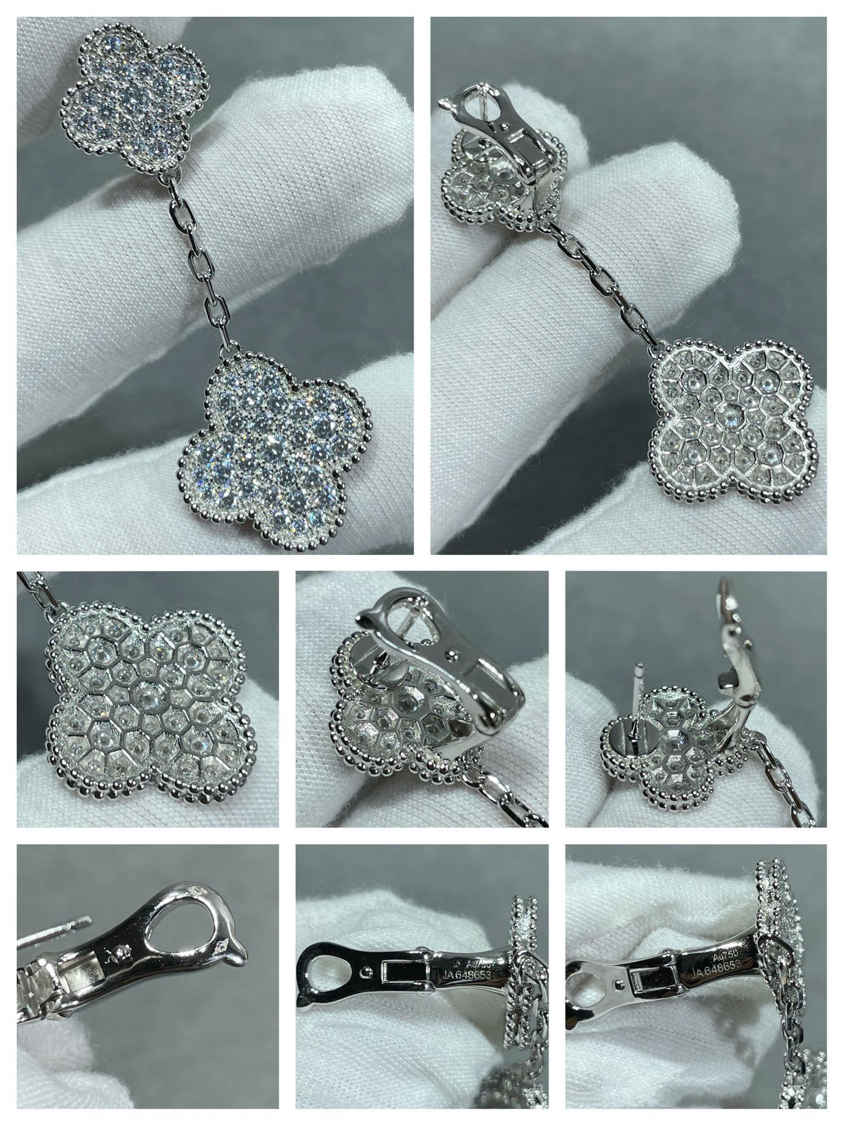 [⭐Renara]CLOVER 2 MOTIFS DIAMOND PAVED SILVER EARRINGS