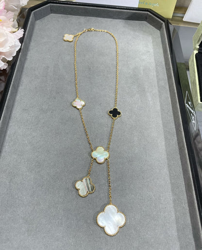 [⭐Renara]CLOVER 6 MOTIF MOP ONYX GOLD NECKLACE