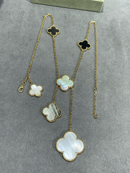 [⭐Renara]CLOVER 6 MOTIF MOP ONYX GOLD NECKLACE
