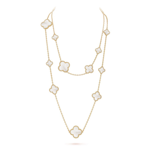 [⭐Renara]CLOVER 16 MOTIF WHITE MOP GOLD NECKLACE