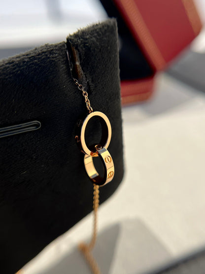 [⭐Renara]LOVE NECKLACE DOUBLE RING PINK GOLD