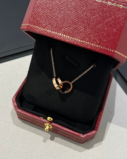 [⭐Renara]LOVE NECKLACE DOUBLE RING PINK GOLD