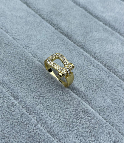 [⭐Renara]Wide Hoof-Shaped Diamond-Studded Ring