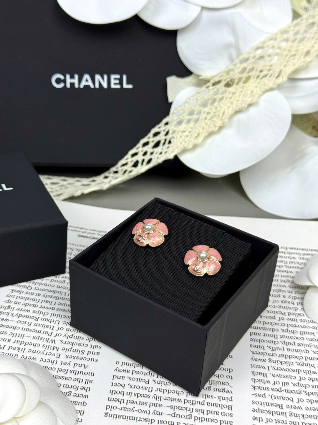 [⭐Renara]26C Pink Camellia Pearl Enamel Stud Earrings