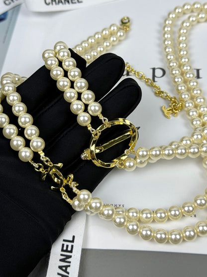 [⭐Renara]25K Pencil Double C Double-Layer Pearl Sweater Chain