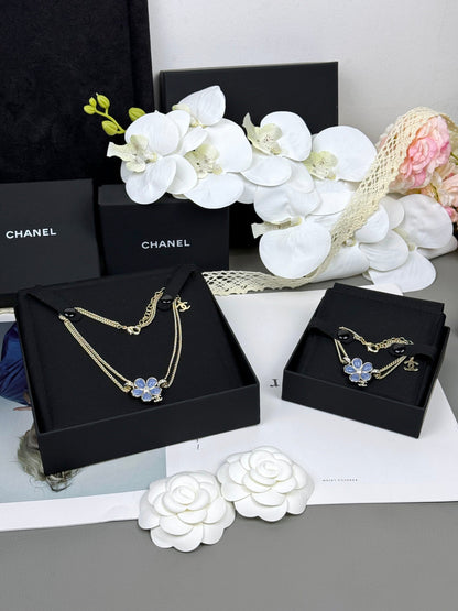 [⭐Renara]New Blue Floral Double-Layer Necklace