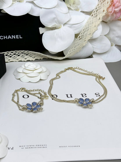 [⭐Renara]New Blue Floral Double-Layer Necklace