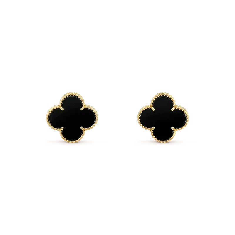 [⭐Renara]CLOVER MEDIUM 1 MOTIFS  ONYX STUD EARRINGS