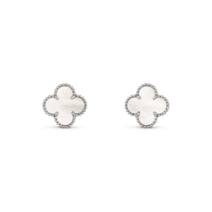 [⭐Renara]CLOVER MEDIUM 1 MOTIFS  WHITE MOP EARRINGS SILVER