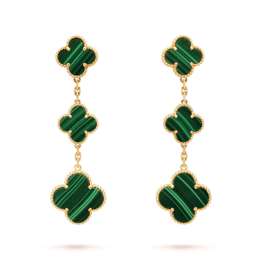 [⭐Renara]CLOVER MALACHITE 3 MOTIFS GOLD