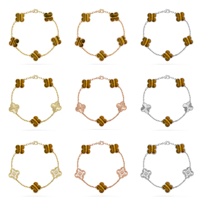 [⭐Renara] CLOVER 5 MOTIFS TIGER EYE BRACELET COLLECTION
