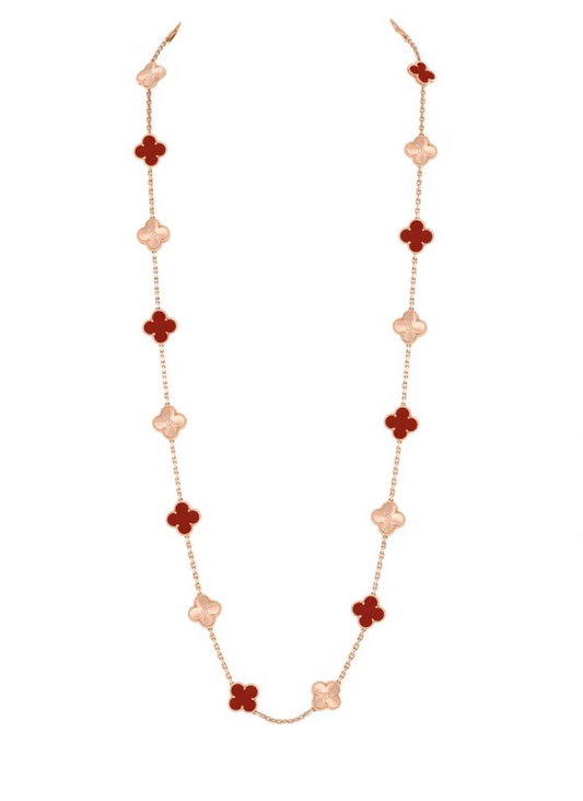 [⭐Renara]CLOVER 20 MOTIFS LASER CARNELIAN NECKLACE
