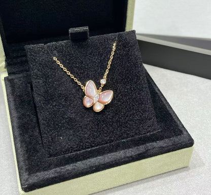 [⭐Renara]BUTTERFLY PINK MOTHER-OF-PEARL DIAMOND NECKLACE