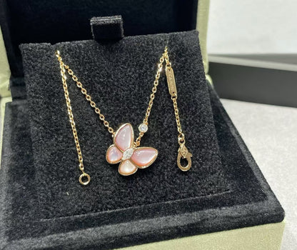 [⭐Renara]BUTTERFLY PINK MOTHER-OF-PEARL DIAMOND NECKLACE