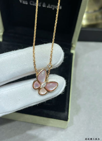 [⭐Renara]BUTTERFLY PINK MOTHER-OF-PEARL DIAMOND NECKLACE