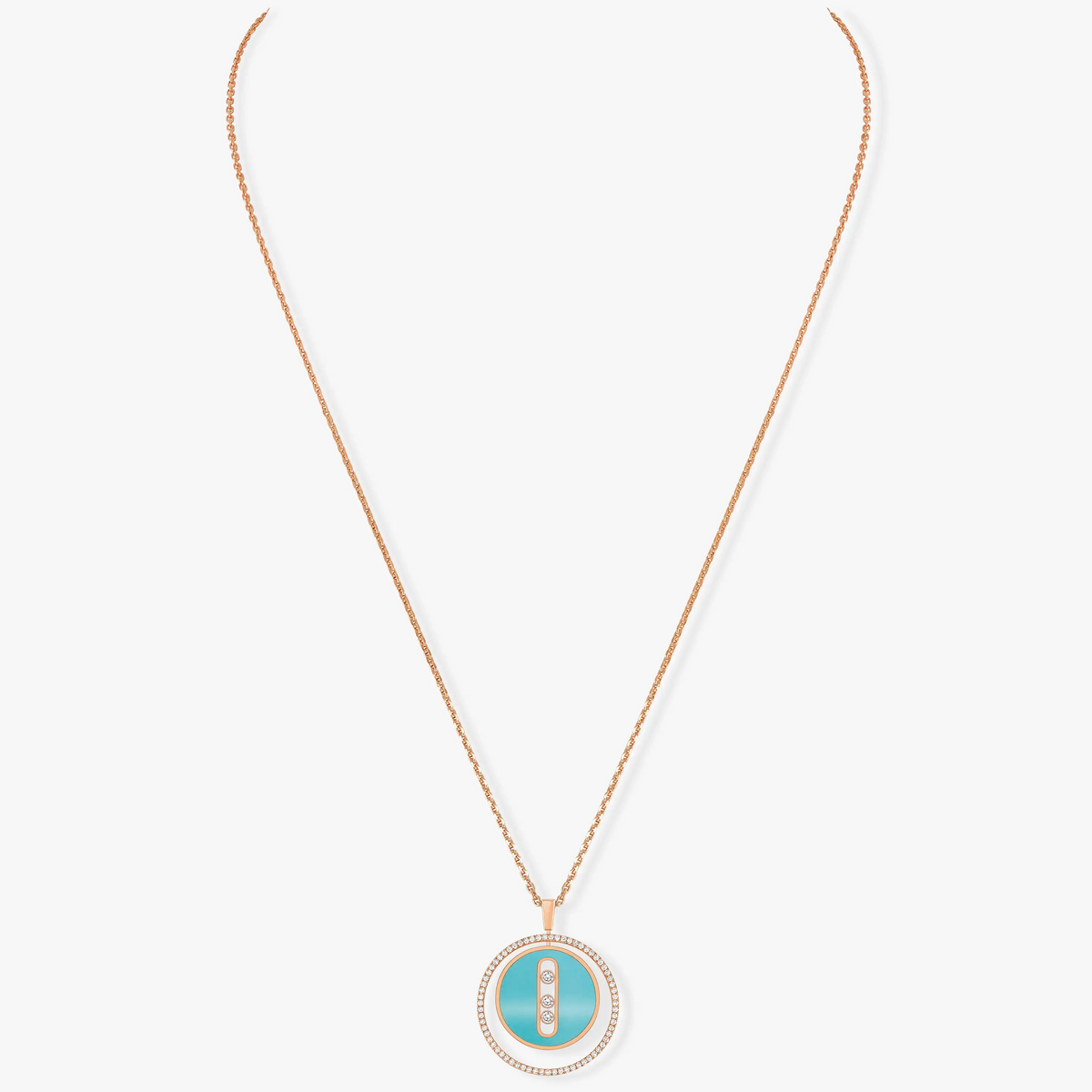 [⭐Renara]Demo MOVE 3 DIAMONDS TURQUOISE PINK GOLD DIAMOND NECKLACE