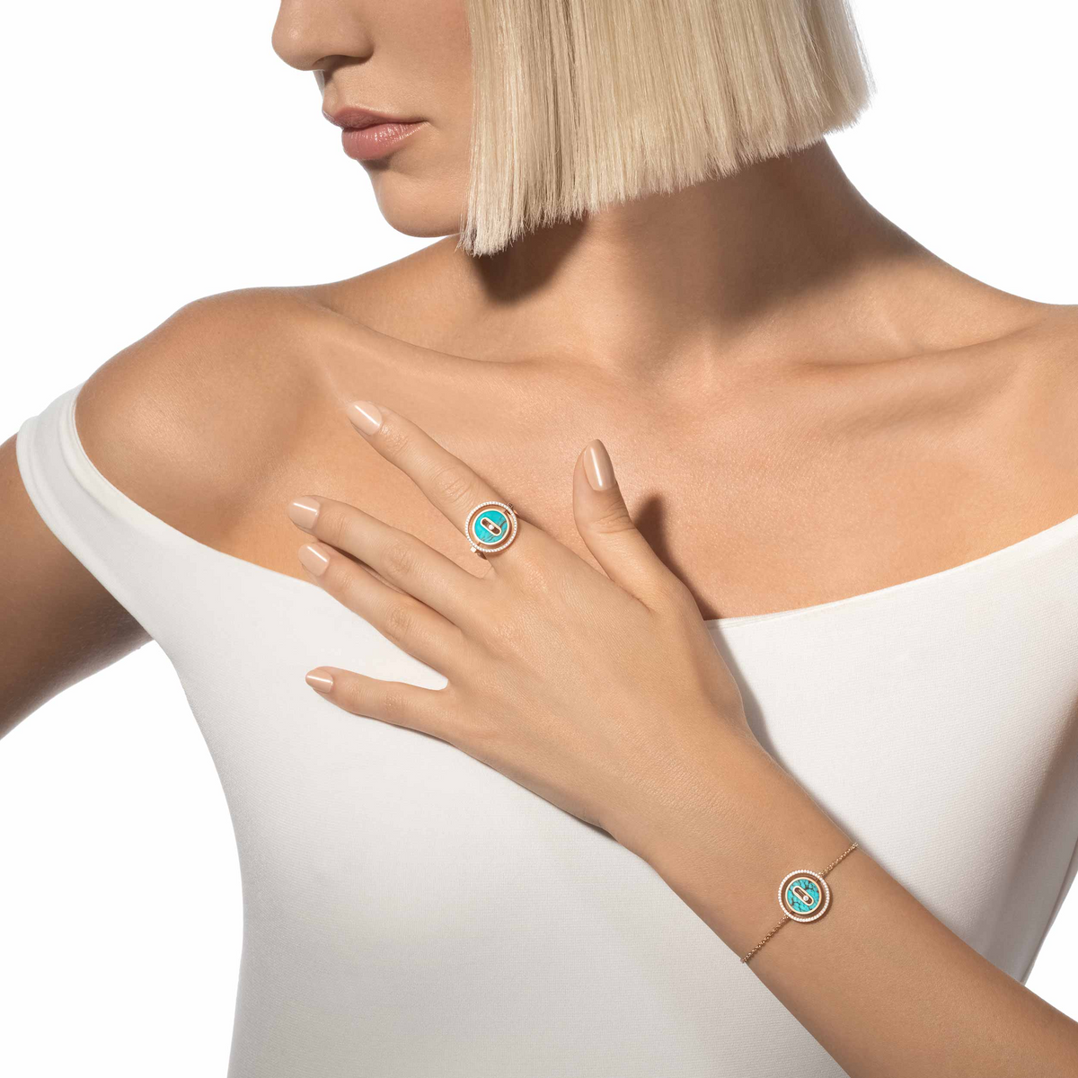[⭐Renara]Demo MOVE TURQUOISE PINK GOLD DIAMOND BRACELET