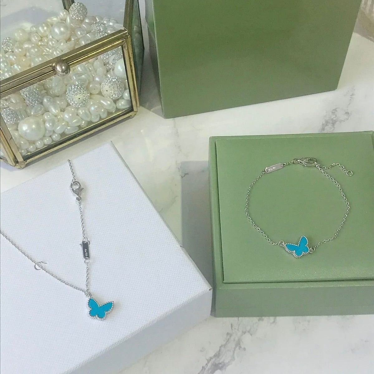 [⭐Renara]BUTTERFLY TURQUOISE BUTTERFLY BRACELET SILVER
