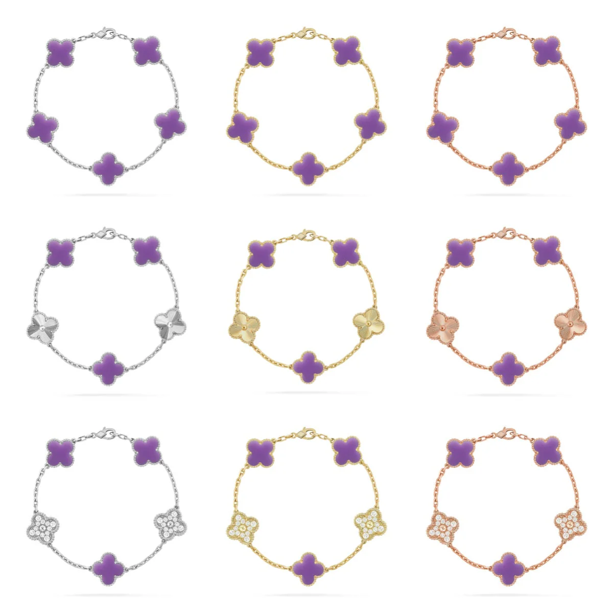 [⭐Renara]CLOVER 5 MOTIF LIGHT PURPLE BRACELET COLLECTION