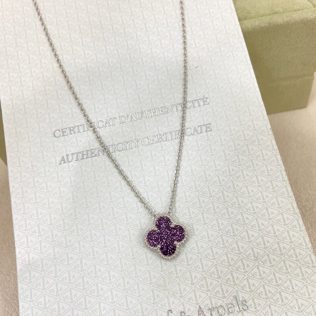 [⭐Renara]NEW 15MM PURPLE SAND-GOLD FOUR-LEAF CLOVER NECKLACE