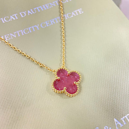 [⭐Renara]15MM BUBBLE PINK ENAMEL SINGLE-FLOWER FOUR-LEAF CLOVER NECKLACE