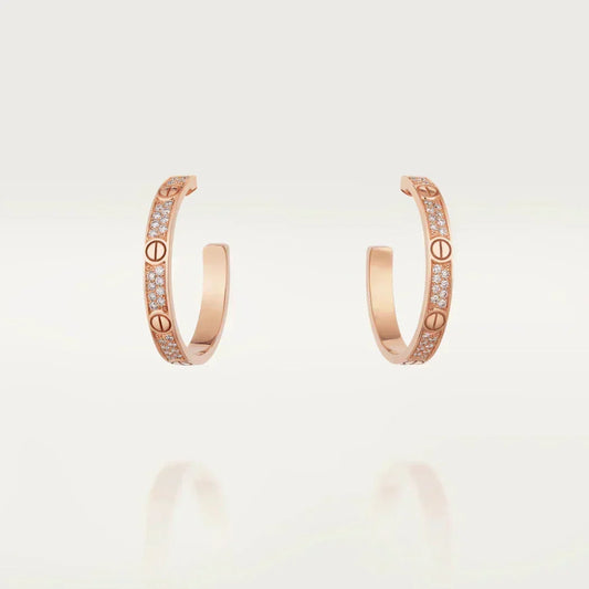 [⭐Renara]LOVE DIAMOND PINK GOLD HOOP EARRINGS