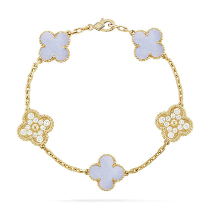 [⭐Renara] CLOVER 5 MOTIF PURPLE CHALCEDONY BRACELET COLLECTION