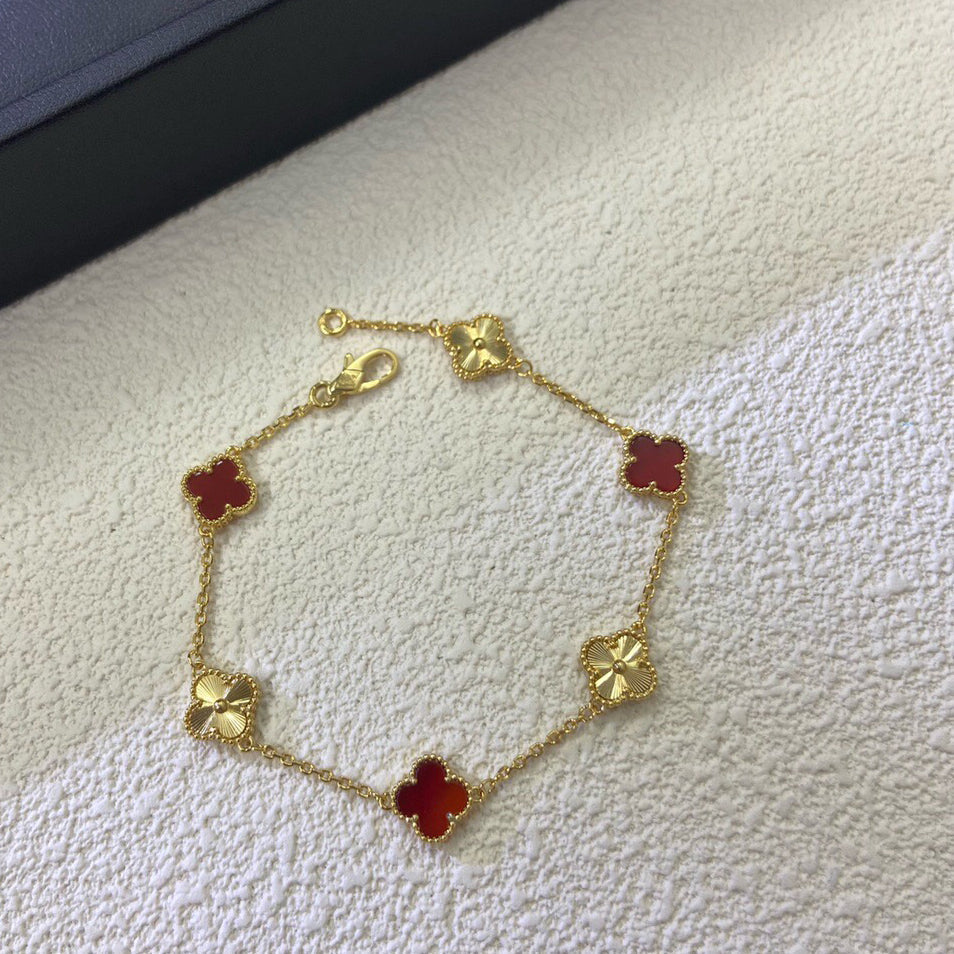 [⭐Renara]CLOVER 6 MOTIF RED AGATE LASER BRACELET