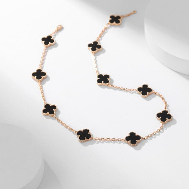 [⭐Renara]CLOVER 10 MOTIFS ONYX NECKLACE