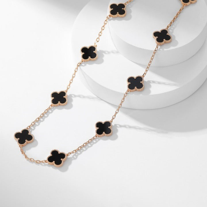 [⭐Renara]CLOVER 10 MOTIFS ONYX NECKLACE