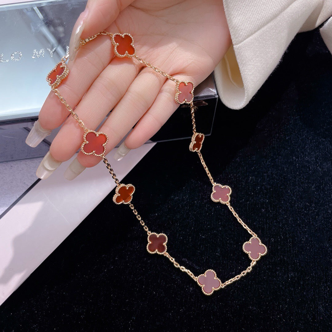 [⭐Renara]CLOVER 10 MOTIFS CARNELIAN NECKLACE