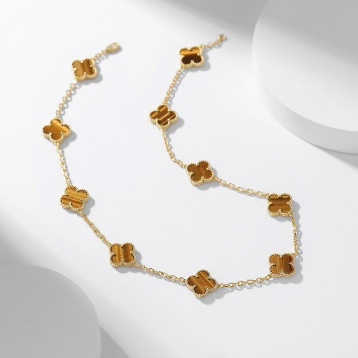 [⭐Renara]CLOVER 10 MOTIFS TIGER EYE NECKLACE