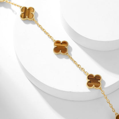 [⭐Renara]CLOVER 10 MOTIFS TIGER EYE NECKLACE