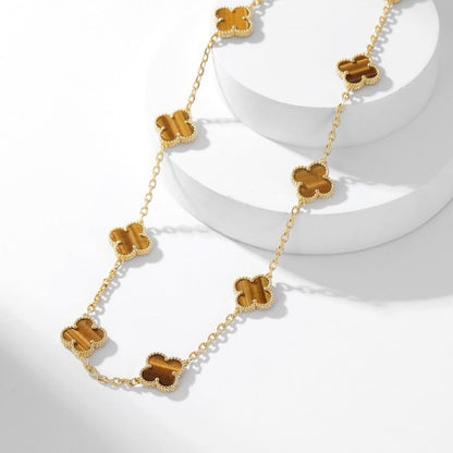 [⭐Renara]CLOVER 10 MOTIFS TIGER EYE NECKLACE