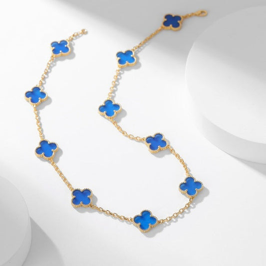 [⭐Renara]CLOVER 10 MOTIFS BLUE AGATE NECKLACE