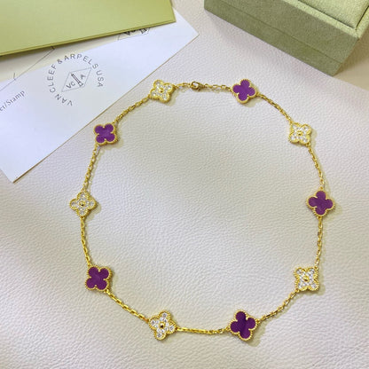[⭐Renara Jewelry]CLOVER 10 MOTIFS  PURPLE VIOLET DIAMOND NECKLACE