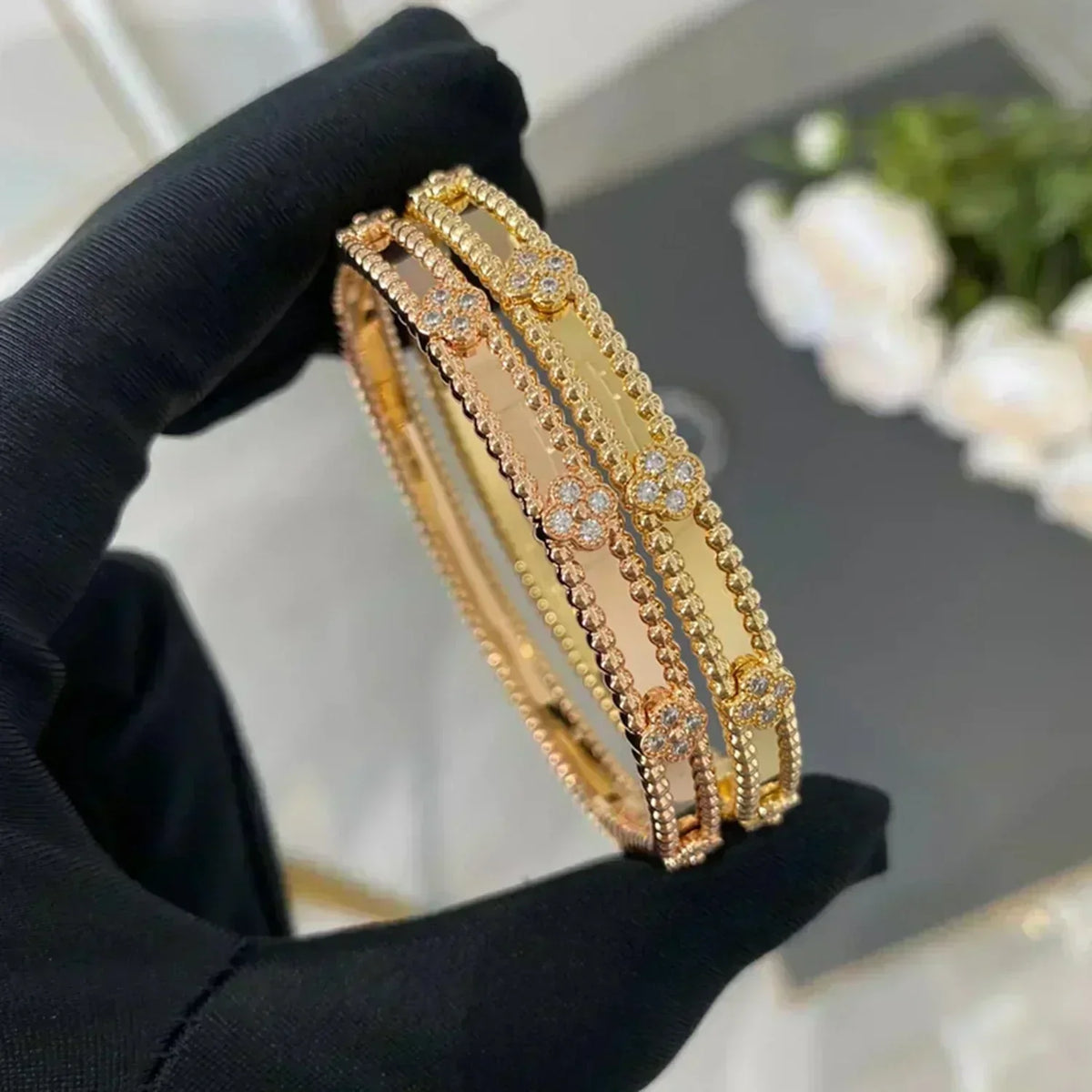 [⭐Renara]CLOVER BRACELET 4MM DIAMONDS