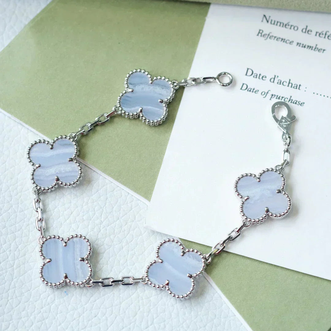 [⭐Renara] CLOVER 5 MOTIF PURPLE CHALCEDONY BRACELET COLLECTION