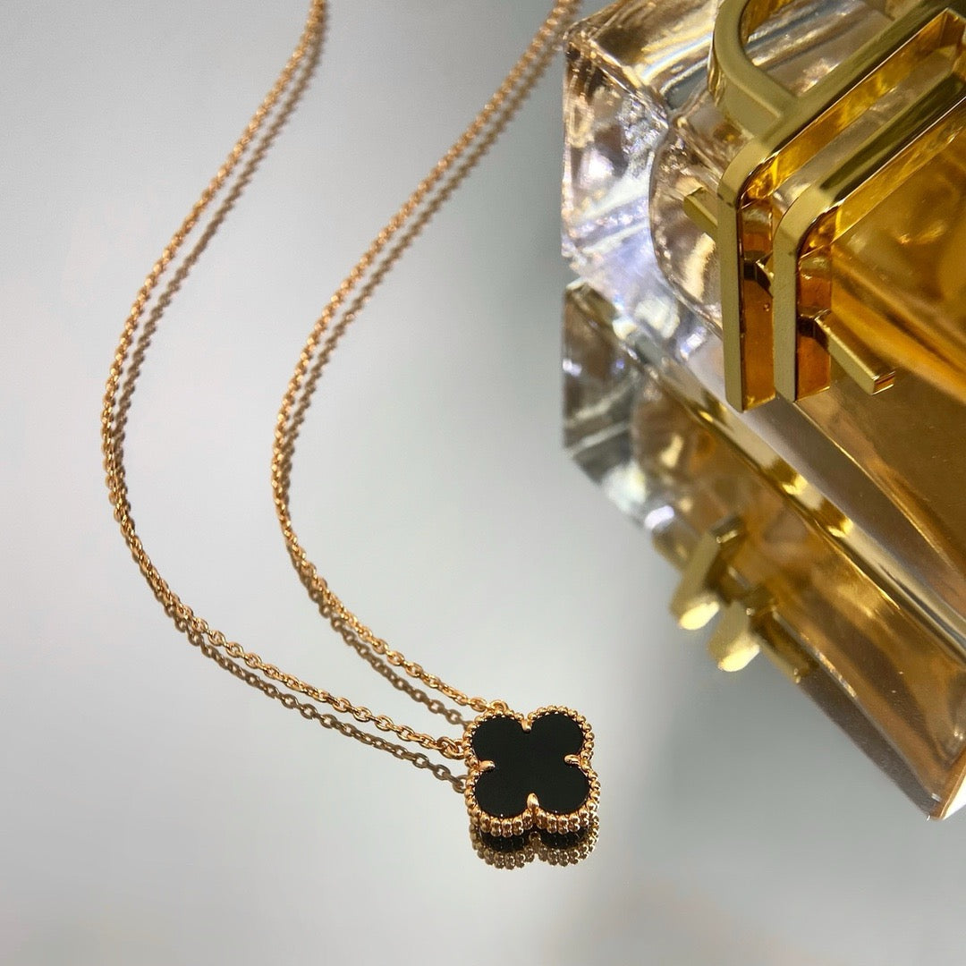 [⭐Renara]CLOVER 15MM BLACK ONYX SINGLE FLOWER NECKLACE