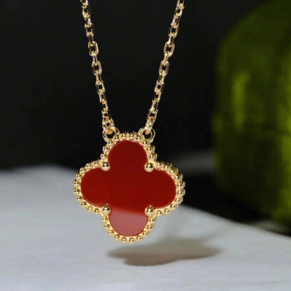 [⭐Renara]CLOVER 15MM CARNELIAN SINGLE FLOWER NECKLACE