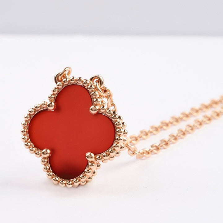 [⭐Renara]CLOVER 15MM CARNELIAN SINGLE FLOWER NECKLACE