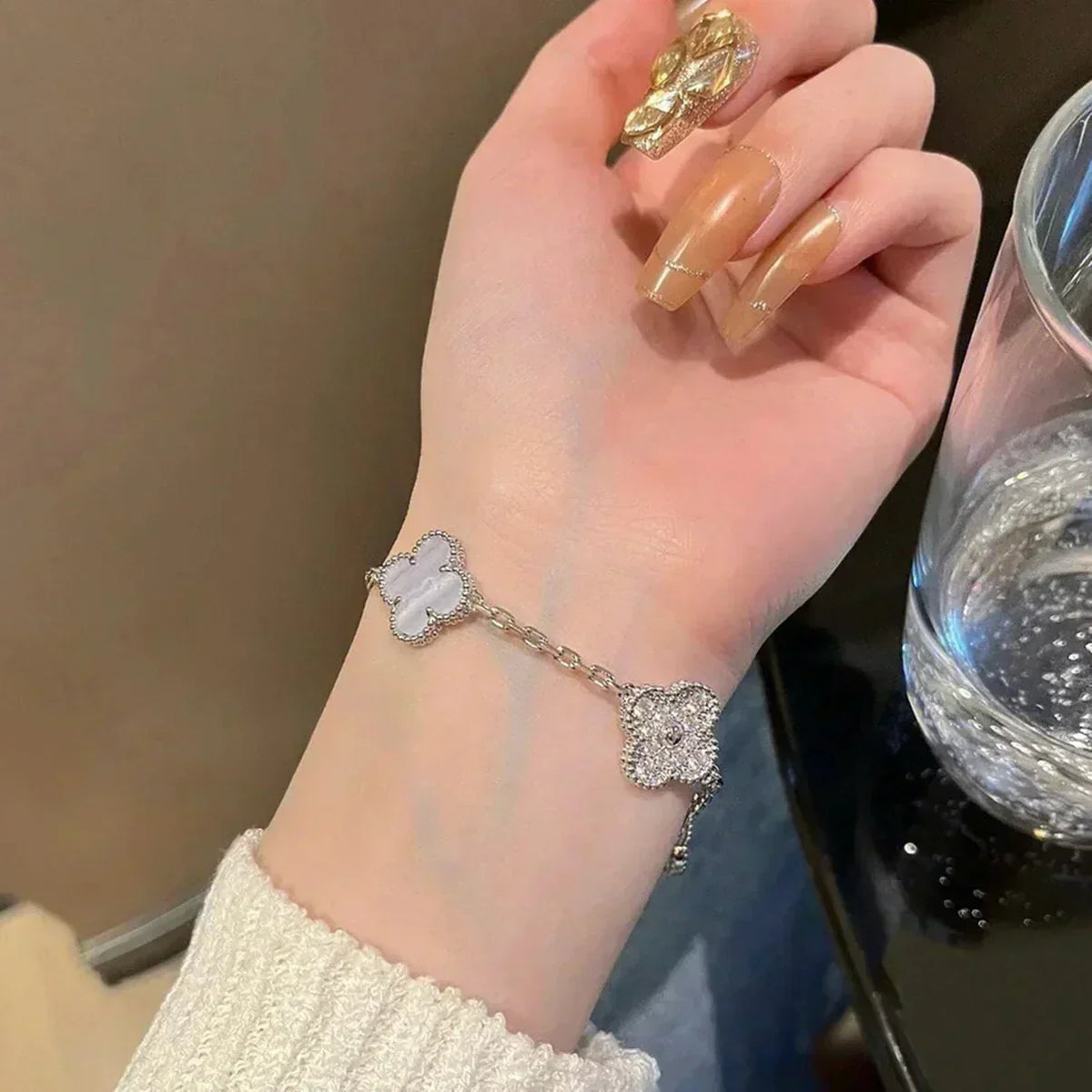 [⭐Renara] CLOVER 5 MOTIF PURPLE CHALCEDONY BRACELET COLLECTION