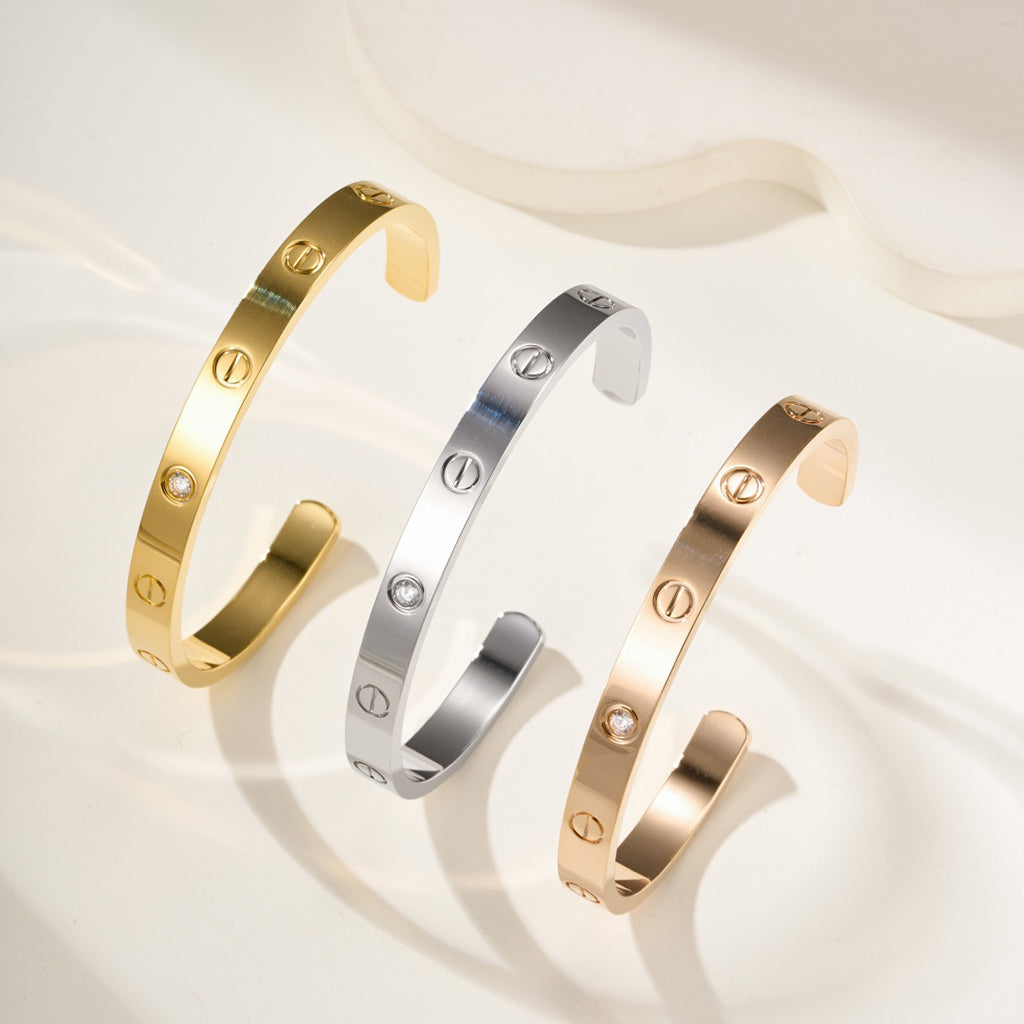 [⭐Renara]LOVE BRACELET 6.1MM 1 DIAMOND OPEN CUFF