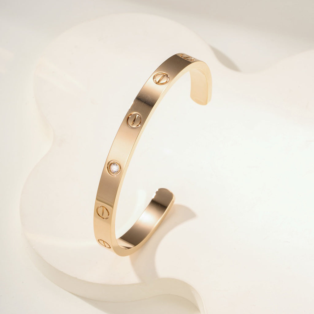 [⭐Renara]LOVE BRACELET 6.1MM 1 DIAMOND OPEN CUFF
